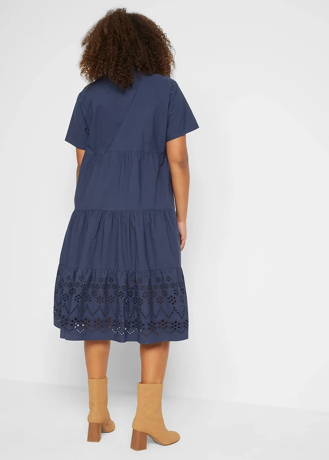 Robe 100% coton avec broderies anglaises, Couleur: bleu foncé
