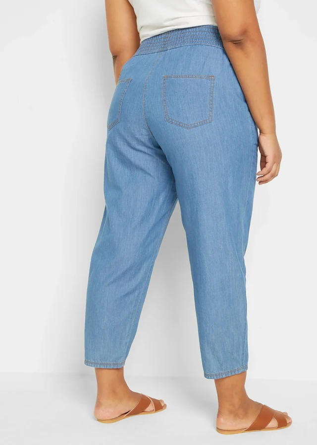 Jean mom taille haute léger, cropped, Couleur: bleu clair denim