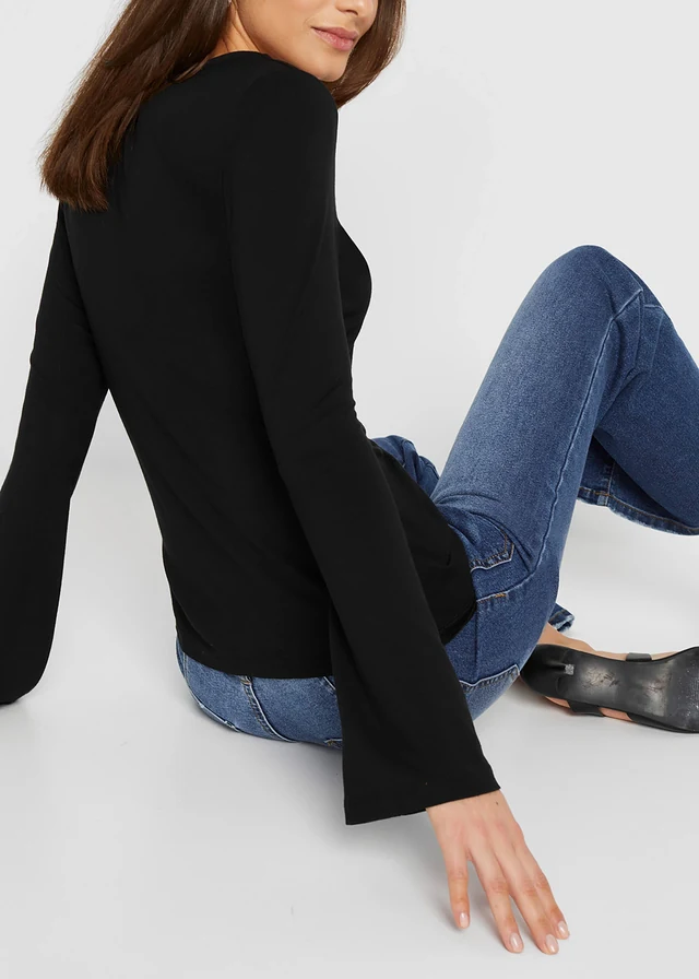 T-shirt manches longues en viscose extensible • noir • product-page.page-title-suffix