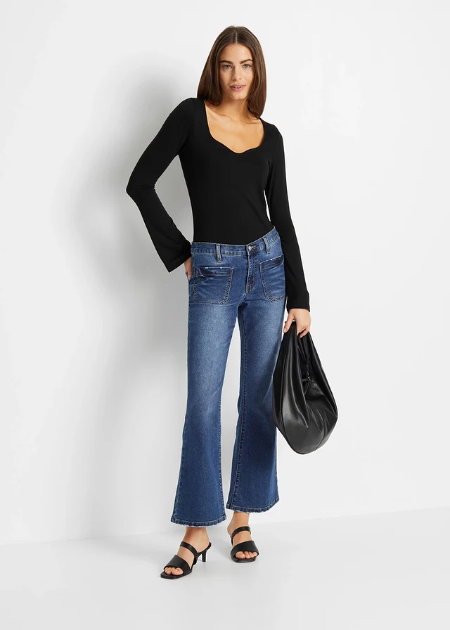 T-shirt manches longues en viscose extensible, Couleur: noir