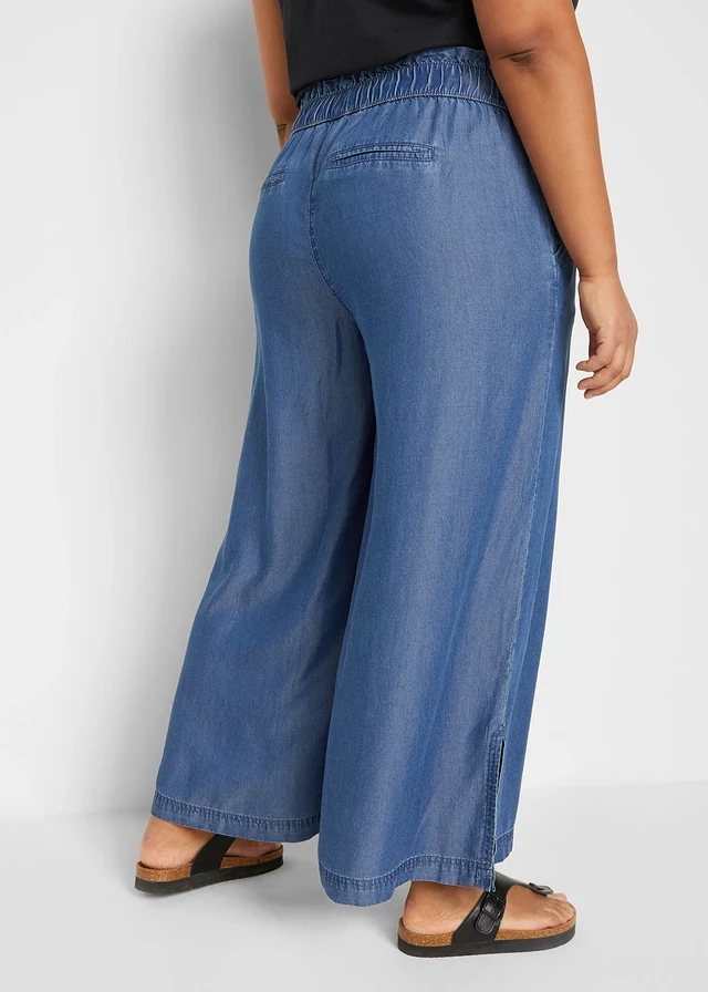 Soepelvallende palazzo jeans met splitten, 7/8 lengte, Kleur: blue stone