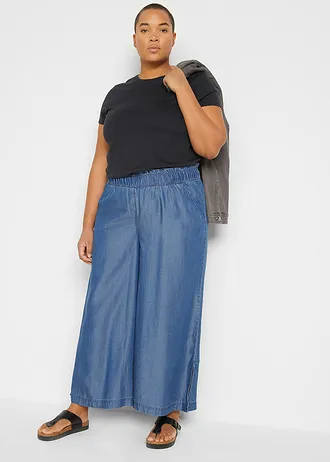 Soepelvallende palazzo jeans met splitten, 7/8 lengte, Kleur: blue stone