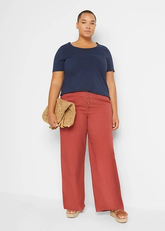 Lange palazzo broek met linnen, Kleur: marsala