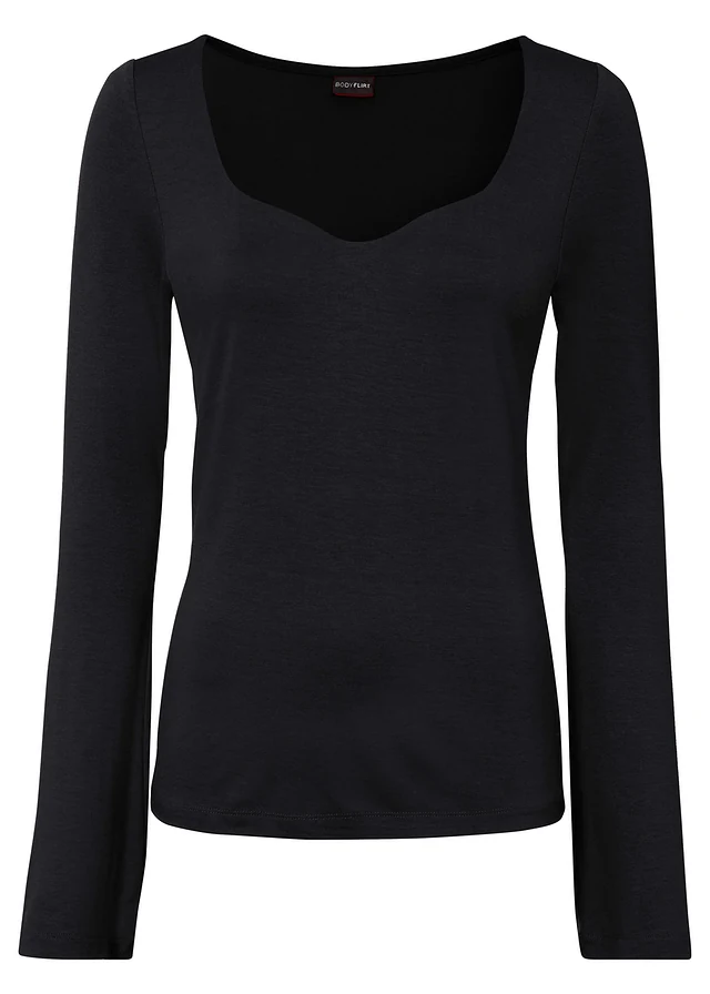 T-shirt manches longues en viscose extensible, Couleur: noir