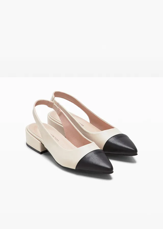 Slingback pumps met platte hak, Kleur: beige-zwart