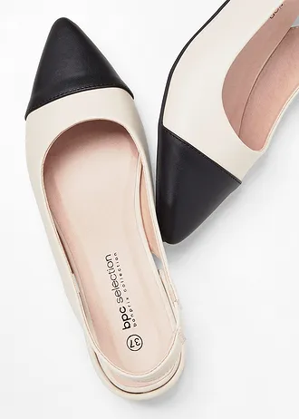Escarpins slingback à talon plat, Couleur: beige/noir