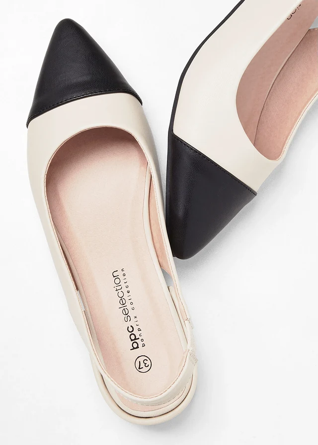 Pantofi cu călcâi liber și toc plat • bej/negru • magazin bonprix
