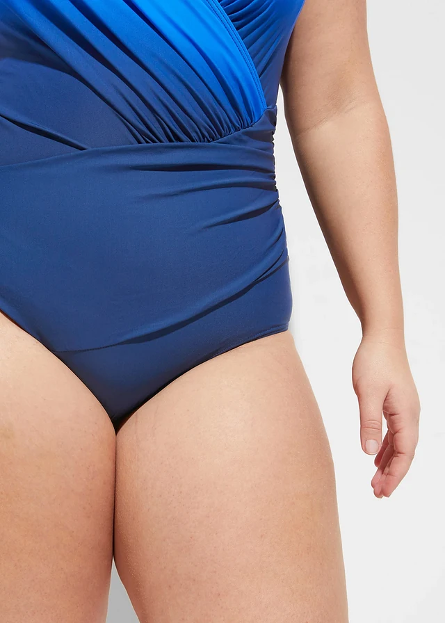 Maillot 1 pièce sculptant effet croisé, maintien modéré, Couleur: bleu