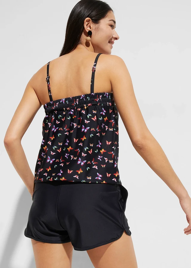 Maillot de bain combishort avec slip intérieur, Couleur: noir/papillons