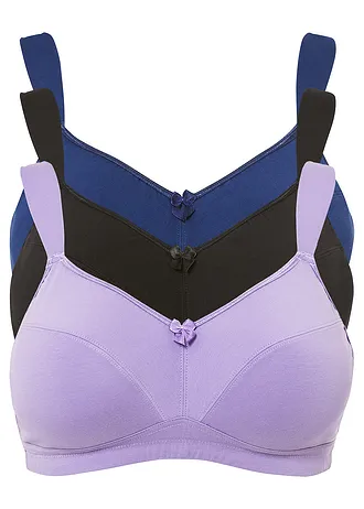 Podprsenka bez kostic, s bavlnou (3 ks v balení) • světle fialová + černá + půlnoční modrá • bonprix obchod