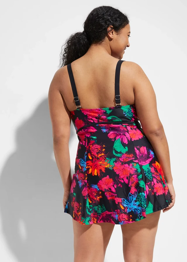 Robe de bain à col rond, Couleur: noir imprimé