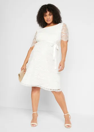 2-in-1 kanten  zwangerschaps-bruidsjurk met borstvoedingsfunctie, Kleur: wolwit