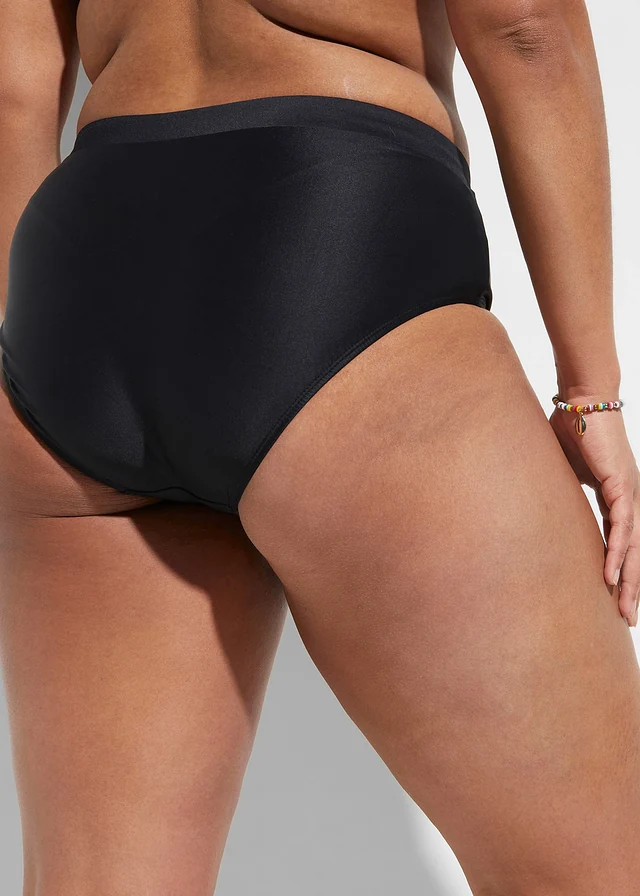 Bas de bikini sculptant taille haute, maintien léger, Couleur: noir