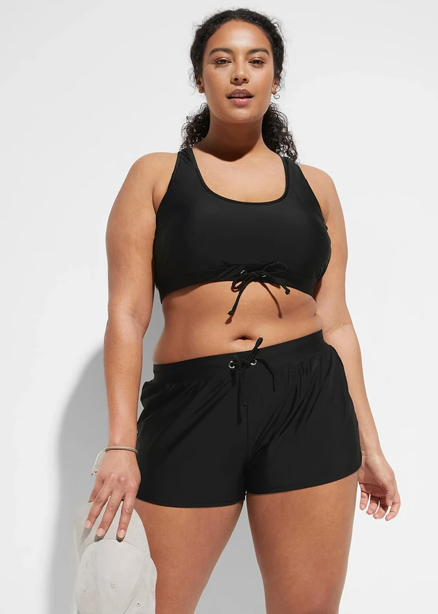 Bralette bikini met zwemshort (2-dlg. set), Kleur: zwart