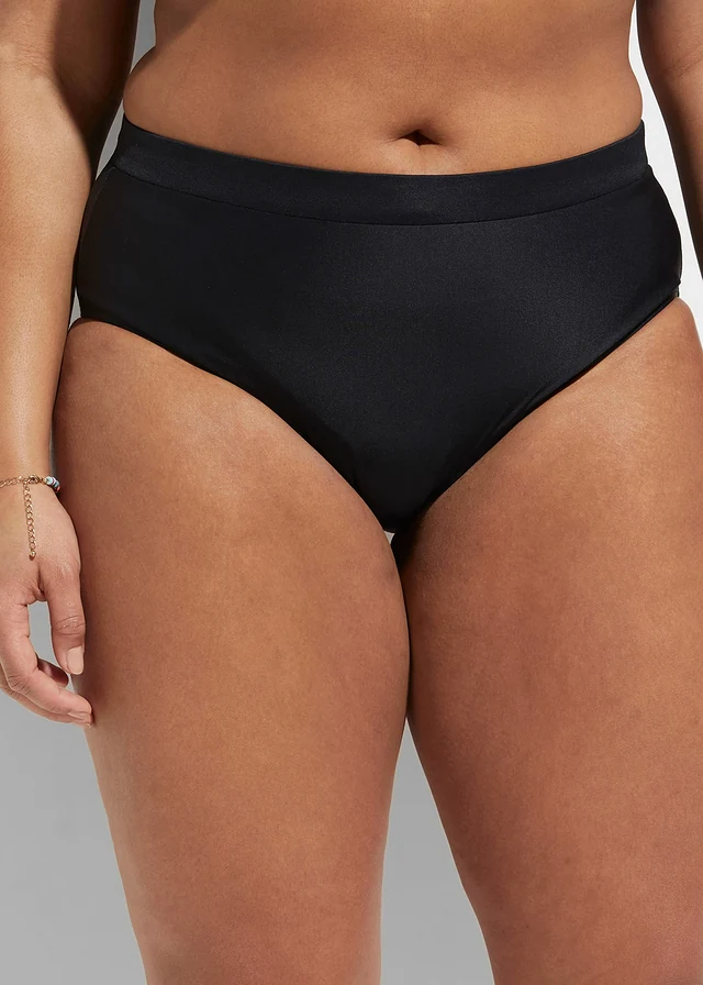 Bas de bikini sculptant taille haute, maintien léger, Couleur: noir
