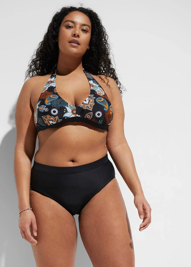 Bas de bikini sculptant taille haute, maintien léger, Couleur: noir