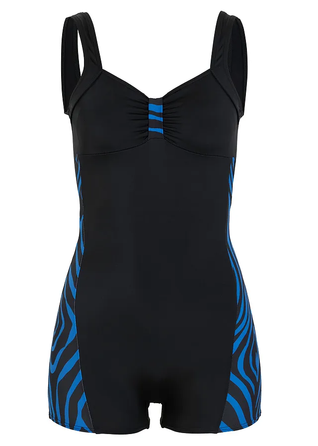 Sportief badpak met pijpjes, Kleur: zwart/blauw