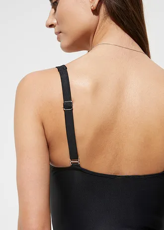 Maillot 1 pièce sculptant style croisé, maintien modéré, Couleur: noir