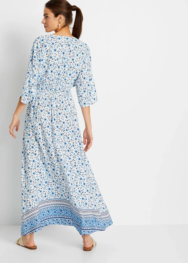 Maxi jurk van pure viscose, Kleur: blauw gebloemd