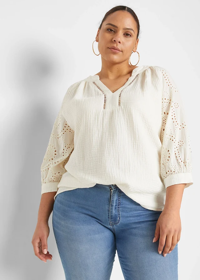 Tuniek van luchtige mousseline, Kleur: wolwit