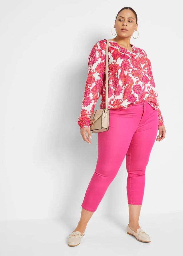 Blouse en viscose fluide, Couleur: fuchsia/rose vif/orange clair paisley