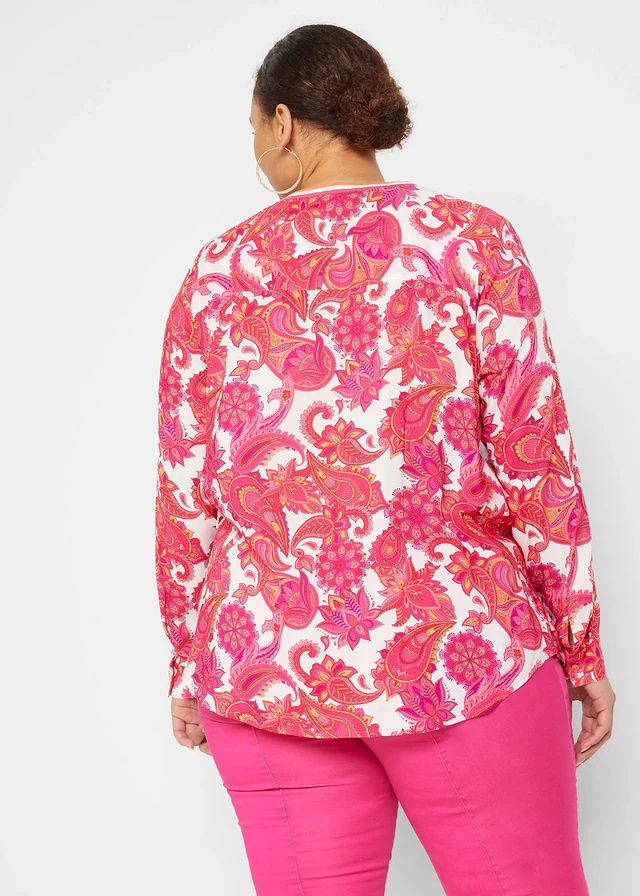 Blouse en viscose fluide, Couleur: fuchsia/rose vif/orange clair paisley