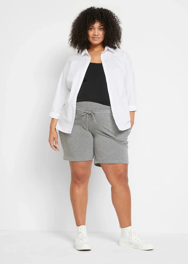 Zwangerschaps sweat bermuda (set van 2) met katoen, Kleur: zwart + grijs gemêleerd