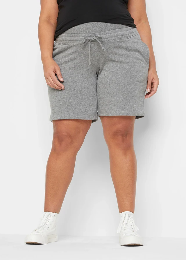 Zwangerschaps sweat bermuda (set van 2) met katoen, Kleur: zwart + grijs gemêleerd