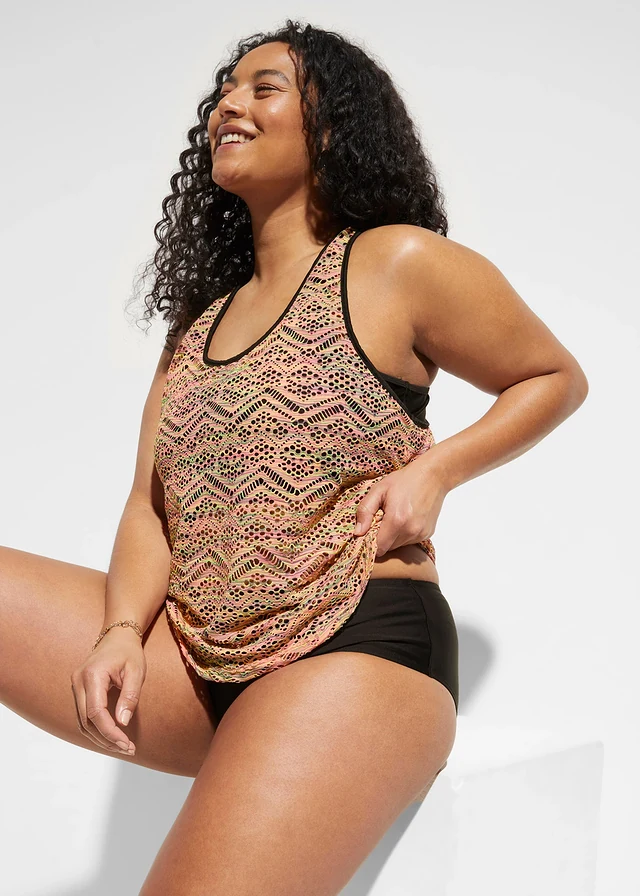 Tankini avec dentelle extensible (ens. 2 pces), Couleur: rose rayé