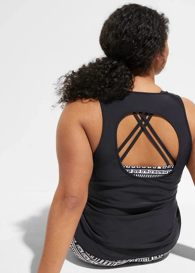Tankini (ens. 3 pces) avec haut brassière, Couleur: noir-blanc imprimé