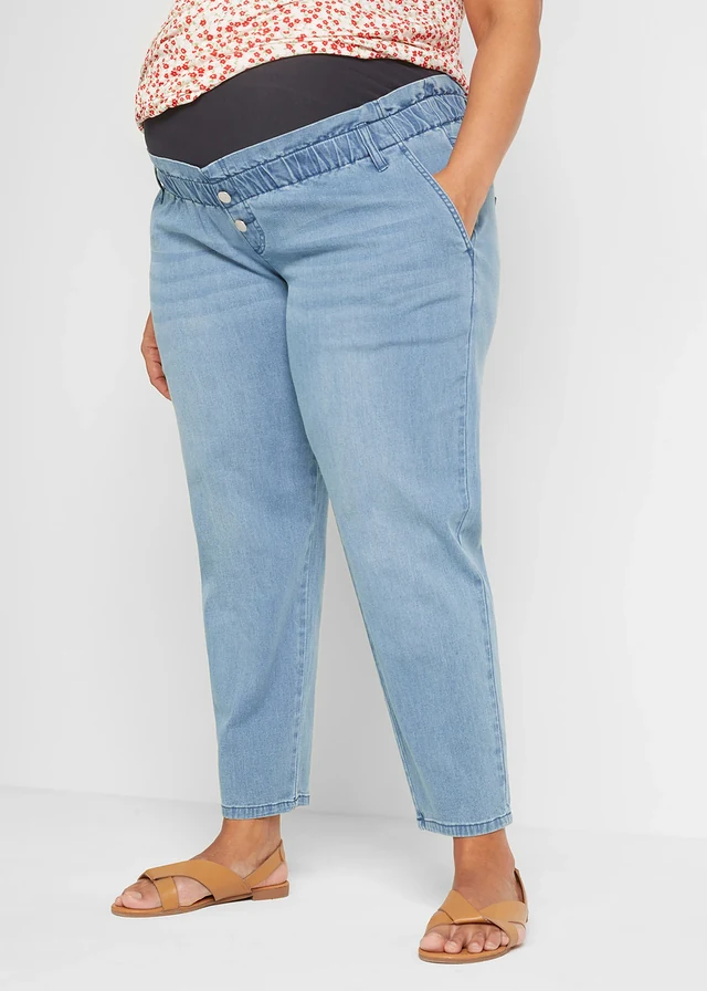 Zwangerschapsjeans van katoen-stretch, cropped, Kleur: blauw denim