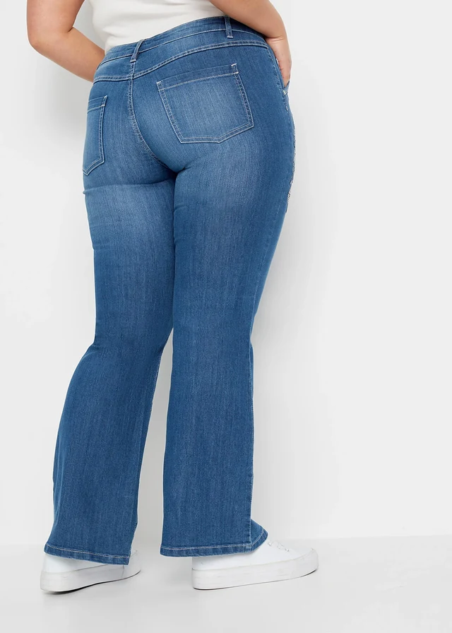 Flared jeans met bloemenborduursel, Kleur: blue stone gebloemd