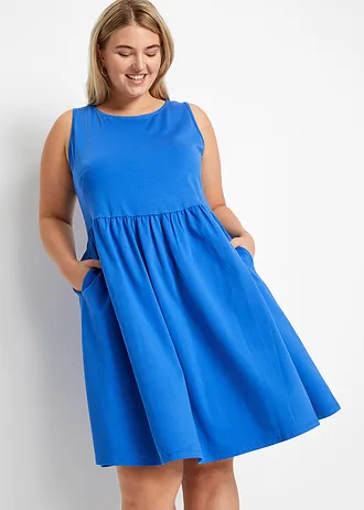 Úpletové šaty s kapsami, z čisté bavlny, barva: azurově modrá