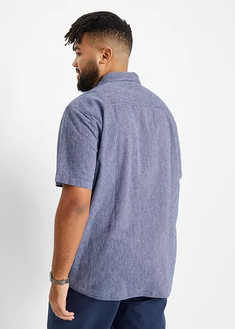 Košile s podílem lnu, krátký rukáv, barva: modro-bílá s proužky