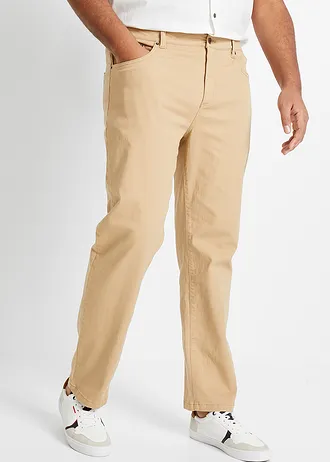 Classic fit stretch broek, straight, Kleur: beige