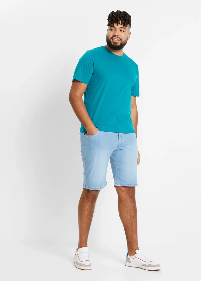 Lot de 2 T-shirts 100% coton, Couleur: turquoise cobalt + bleu foncé