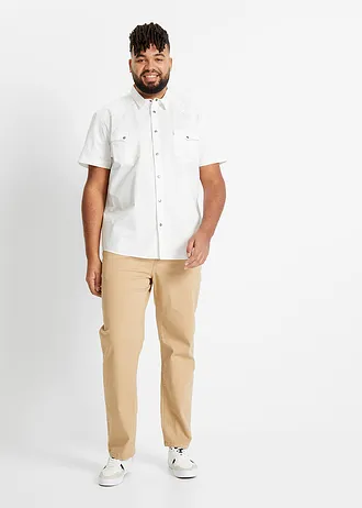 Classic fit stretch broek, straight, Kleur: beige