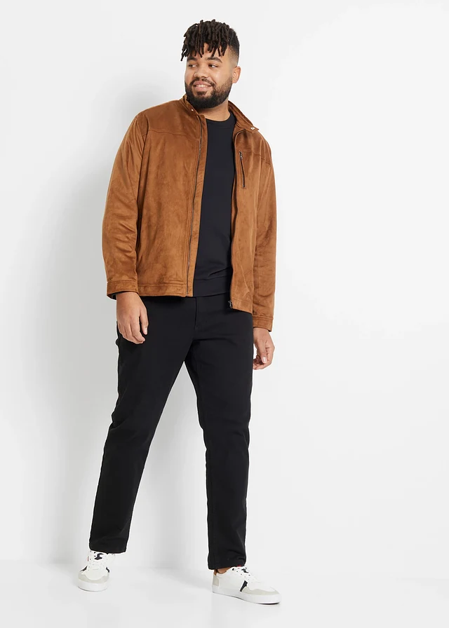 Korte jas in suède look, Kleur: cognac