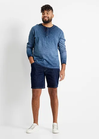 Henley tričko z organické bavlny se sepraným vzhledem, dlouhý rukáv, barva: indigo used