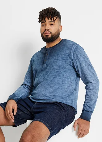 Bluzka z dekoltem henley z bawełny organicznej, kolor: indygo "used"