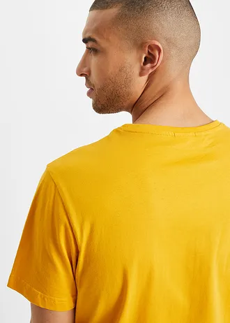 T-shirt (3 szt.) • niebieski mineralny+granatowy+żółty szafran z nadrukiem • sklep bonprix