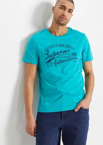 Tricou (set/2 buc.) • verde-smarald + marin imprimat • magazin bonprix