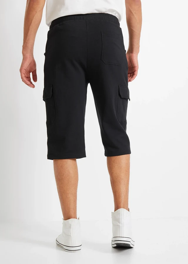 Lange sweat cargobermuda van katoen, Kleur: zwart