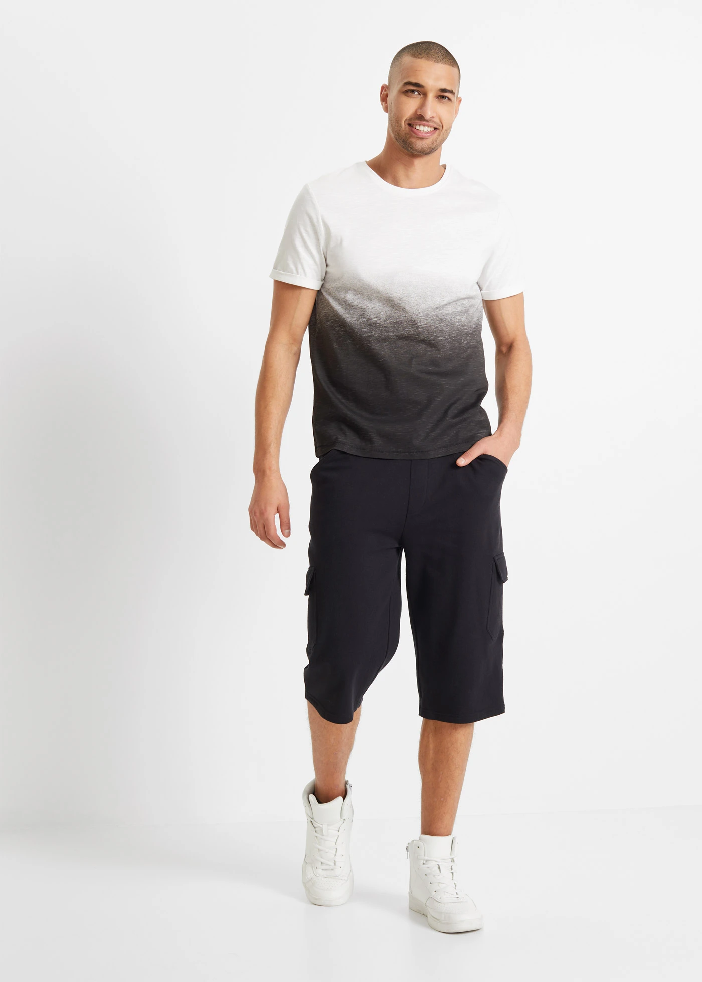 Lange sweat cargobermuda van katoen • zwart • bonprix online shop