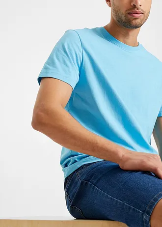 Lot de 3 T-shirts • bleu clair + bleu azur + blanc • Boutique bonprix
