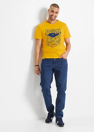 T-shirt (set van 3) • mineraalblauw+donkerblauw+saffraangeel met print • bonprix online shop