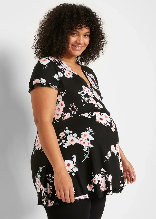 Tunique de grossesse/d'allaitement, Couleur: noir à fleurs