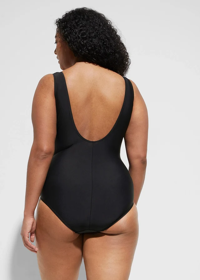 Maillot 1 pièce à empiècements latéraux contrastants, Couleur: noir/blanc zèbre
