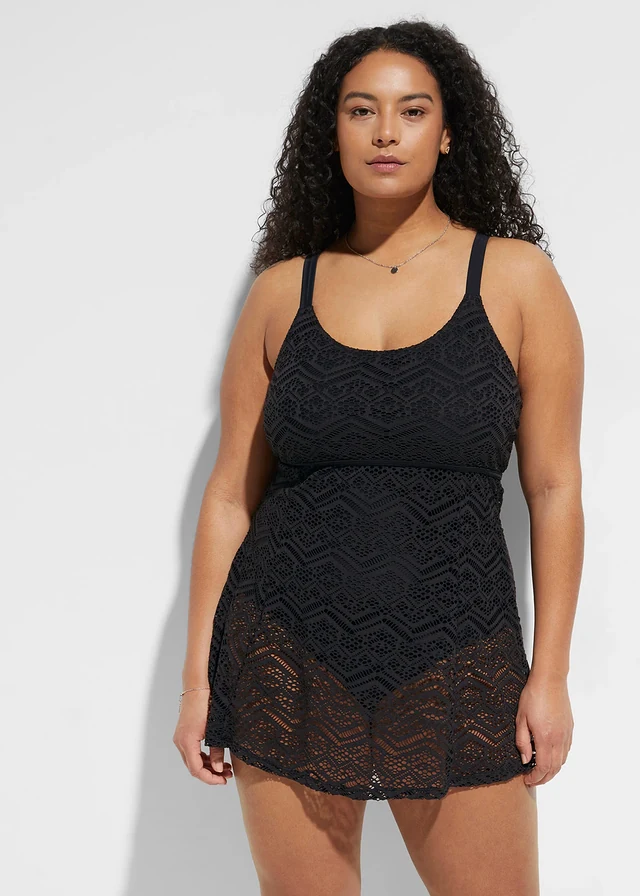 Robe de bain avec dentelle, Couleur: noir