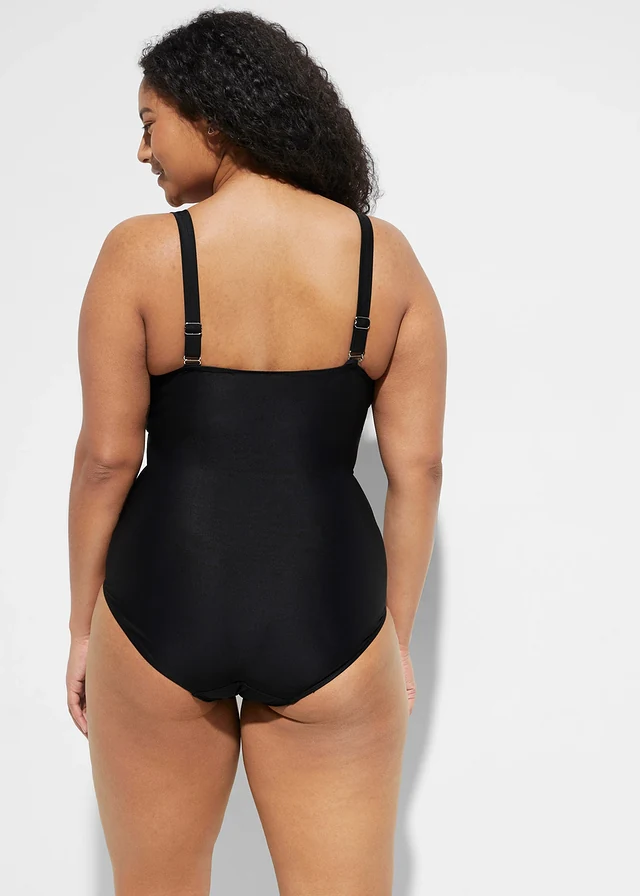 Medium corrigerend badpak in wikkellook, Kleur: zwart